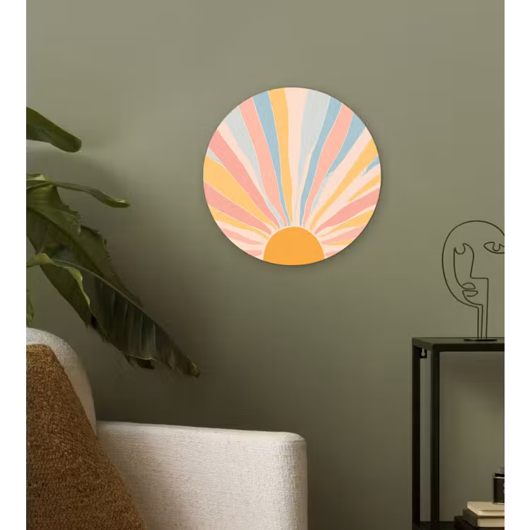 Illustratie - Zon - Pastelkleuren Wandcirkel kunststof plaat 5mm dik klein -sfeer3
