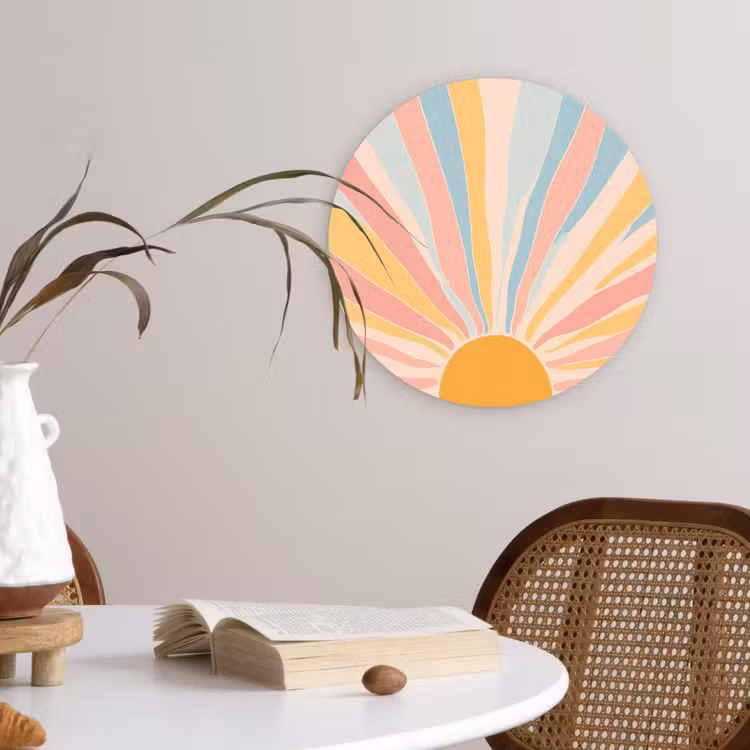Illustratie - Zon - Pastelkleuren Wandcirkel kunststof plaat 5mm dik klein -sfeer4