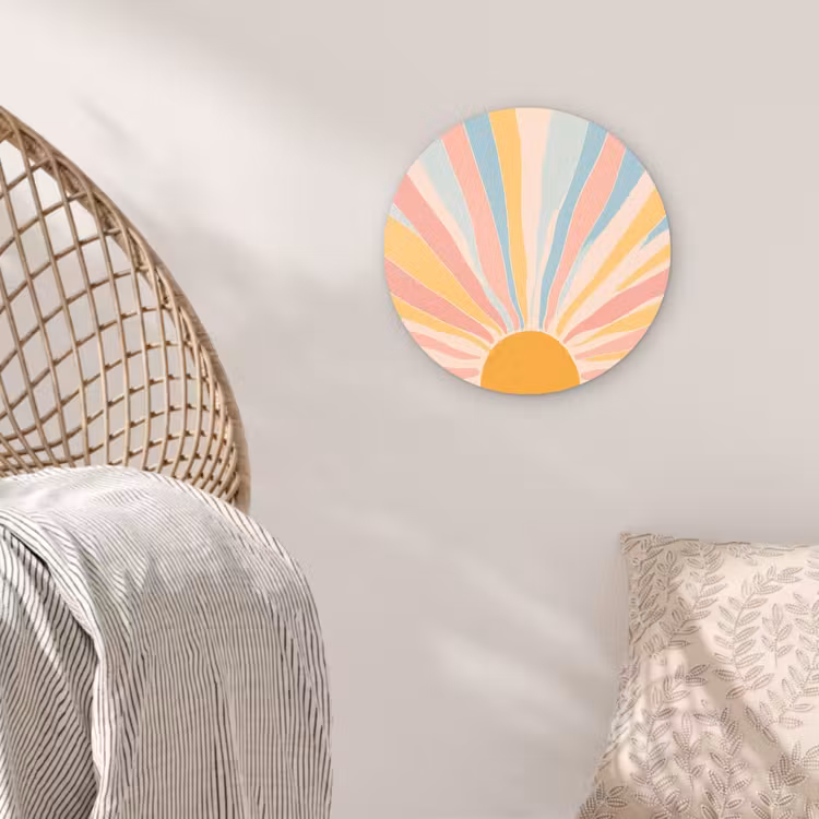 Illustratie - Zon - Pastelkleuren Wandcirkel kunststof plaat 5mm dik klein -sfeer5