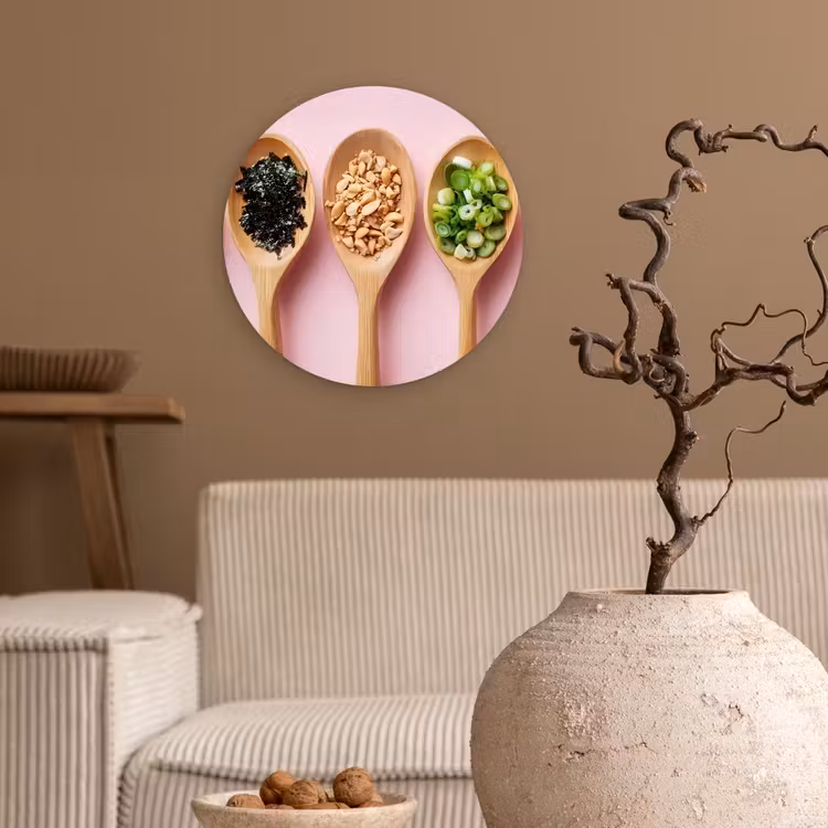 Ingrediënten - Lepels - Hout - Roze Wandcirkel kunststof plaat 5mm dik klein -sfeer1