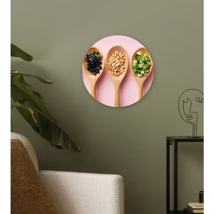 Ingrediënten - Lepels - Hout - Roze Wandcirkel kunststof plaat 5mm dik klein -sfeer3