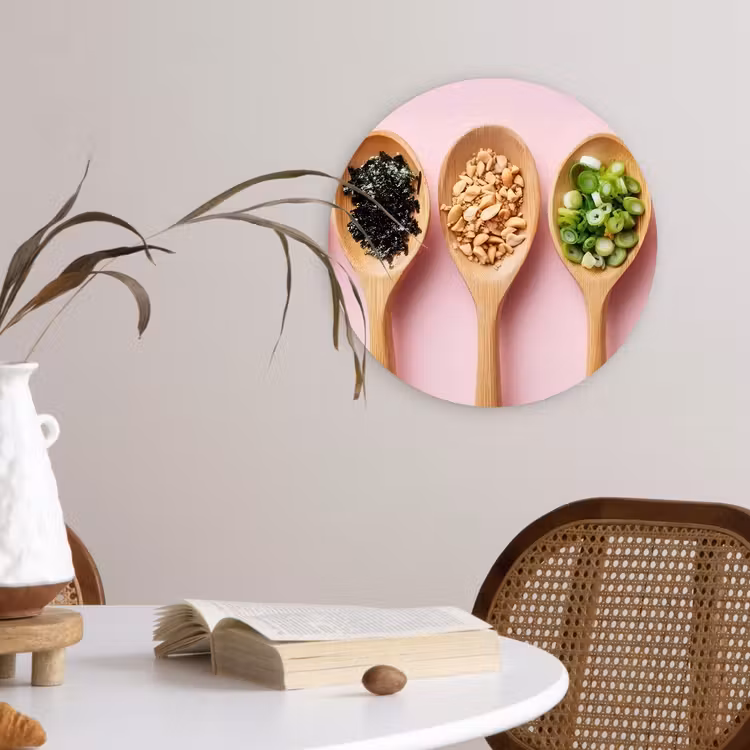 Ingrediënten - Lepels - Hout - Roze Wandcirkel kunststof plaat 5mm dik klein -sfeer4