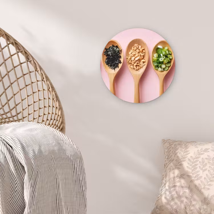 Ingrediënten - Lepels - Hout - Roze Wandcirkel kunststof plaat 5mm dik klein -sfeer5