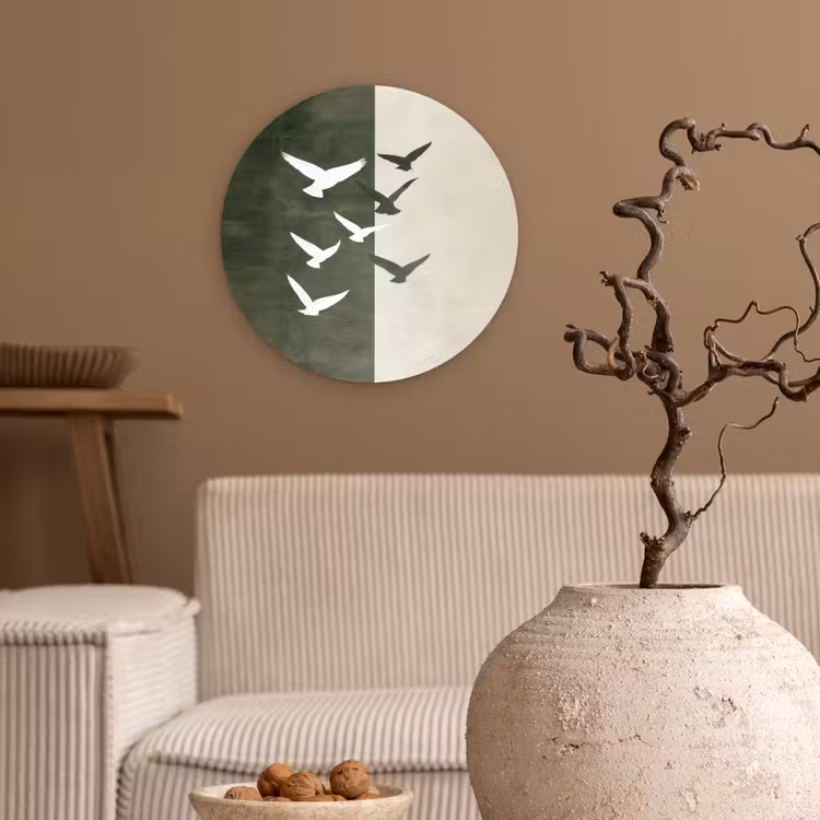 Japandi - Vogel - Groen Wandcirkel kunststof plaat 5mm dik klein -sfeer1