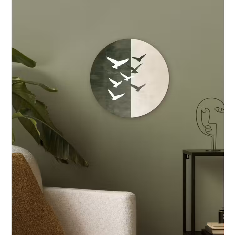 Japandi - Vogel - Groen Wandcirkel kunststof plaat 5mm dik klein -sfeer3