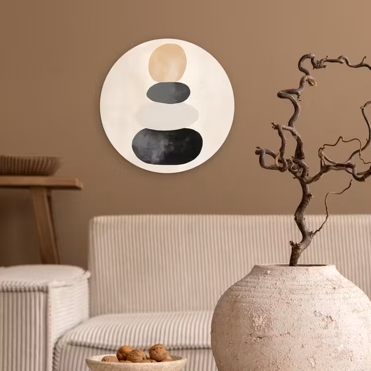 Japandi - Wabi sabi - Beige Wandcirkel kunststof plaat 5mm dik klein -sfeer1