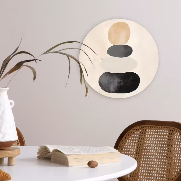 Japandi - Wabi sabi - Beige Wandcirkel kunststof plaat 5mm dik klein -sfeer4