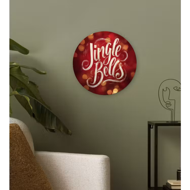 Jingle - Bells - Kerst - Rood Wandcirkel kunststof plaat 5mm dik klein -sfeer3