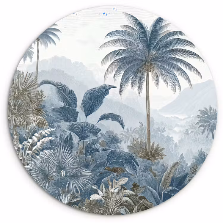 Jungle - Modern - Blauw - Groen Wandcirkel kunststof plaat 5mm dik klein -3d