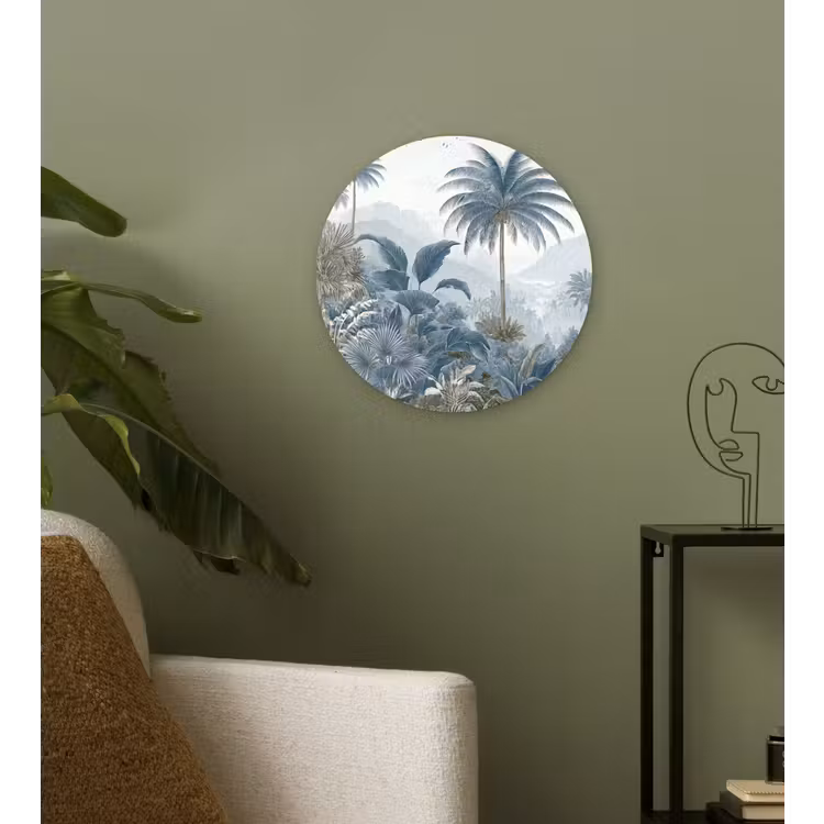 Jungle - Modern - Blauw - Groen Wandcirkel kunststof plaat 5mm dik klein -sfeer3