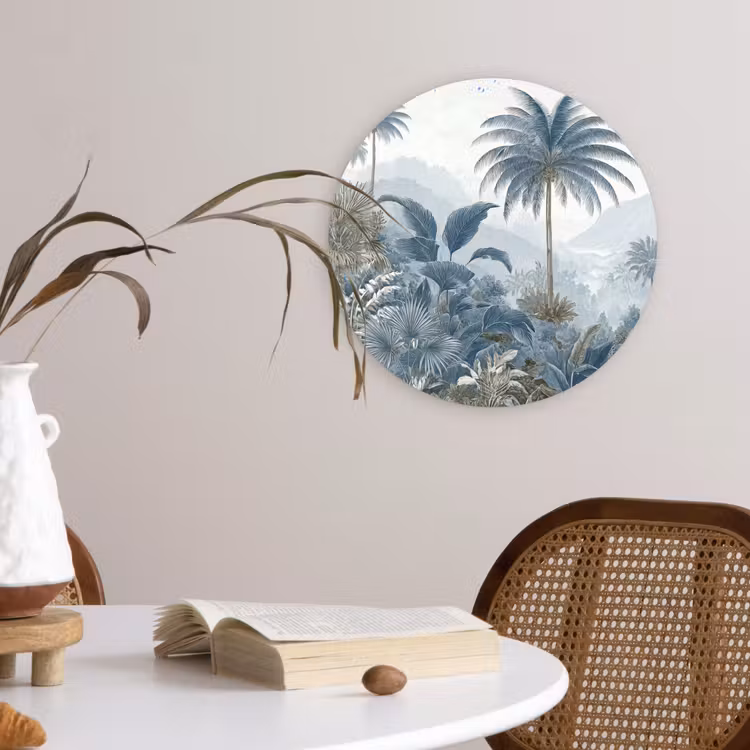 Jungle - Modern - Blauw - Groen Wandcirkel kunststof plaat 5mm dik klein -sfeer4