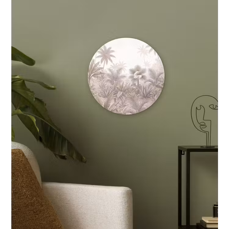 Jungle - Tropisch - Natuur -Vintage - Beige Wandcirkel kunststof plaat 5mm dik klein -sfeer3