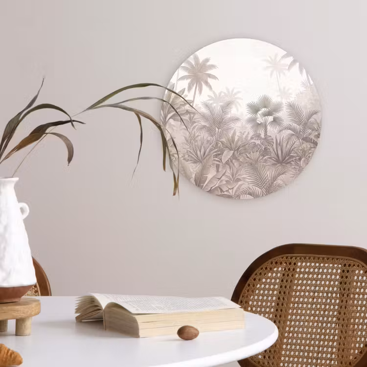 Jungle - Tropisch - Natuur -Vintage - Beige Wandcirkel kunststof plaat 5mm dik klein -sfeer4