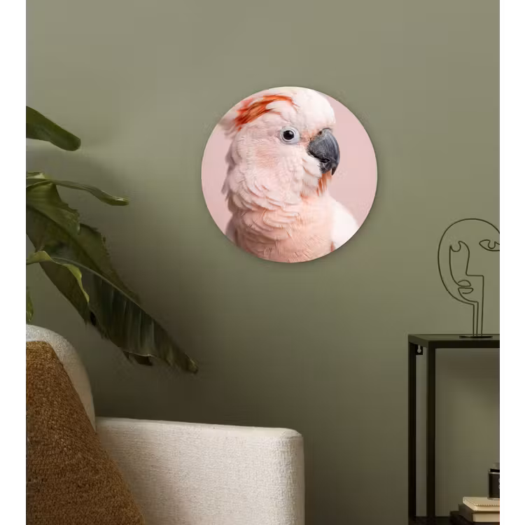Kaketoe - Portret - Roze Wandcirkel kunststof plaat 5mm dik klein -sfeer3