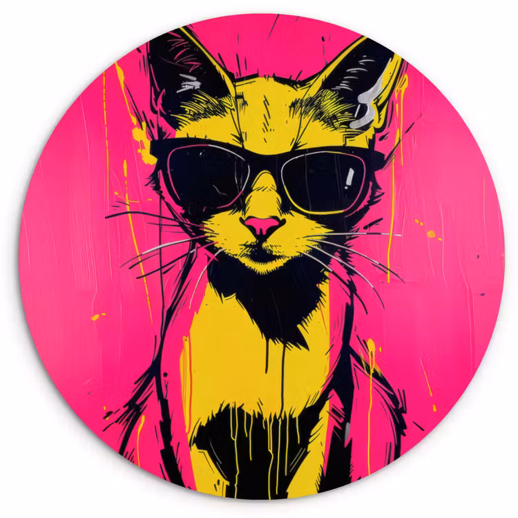 Kat - Art - Zonnebril - Roze Wandcirkel kunststof plaat 5mm dik klein -3d