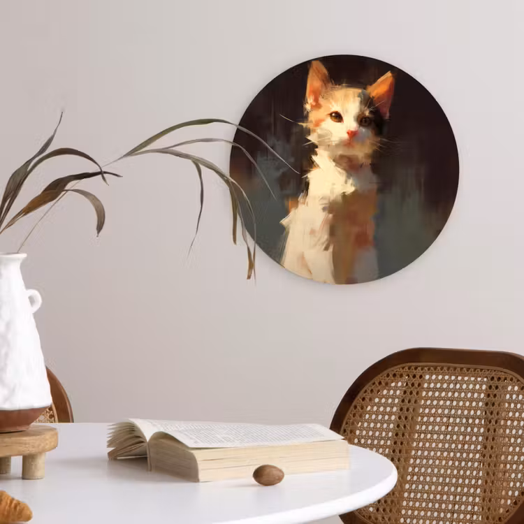 Kat - Geschilderd - Artistiek - Wit Wandcirkel kunststof plaat 5mm dik klein -sfeer4