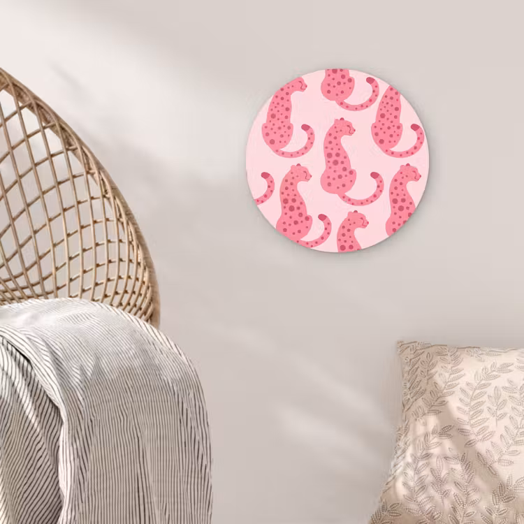 Kat - Gevlekt - Dieren - Patroon - Roze Wandcirkel kunststof plaat 5mm dik klein -sfeer5