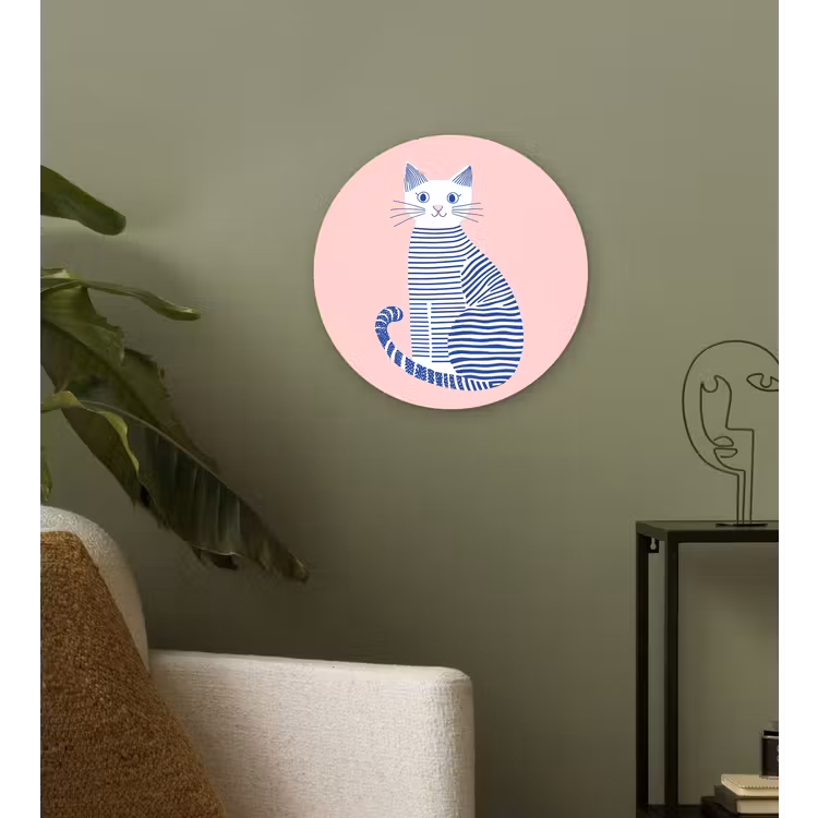 Kat - Illustratie - Minimalistisch - Roze Wandcirkel kunststof plaat 5mm dik klein -sfeer3