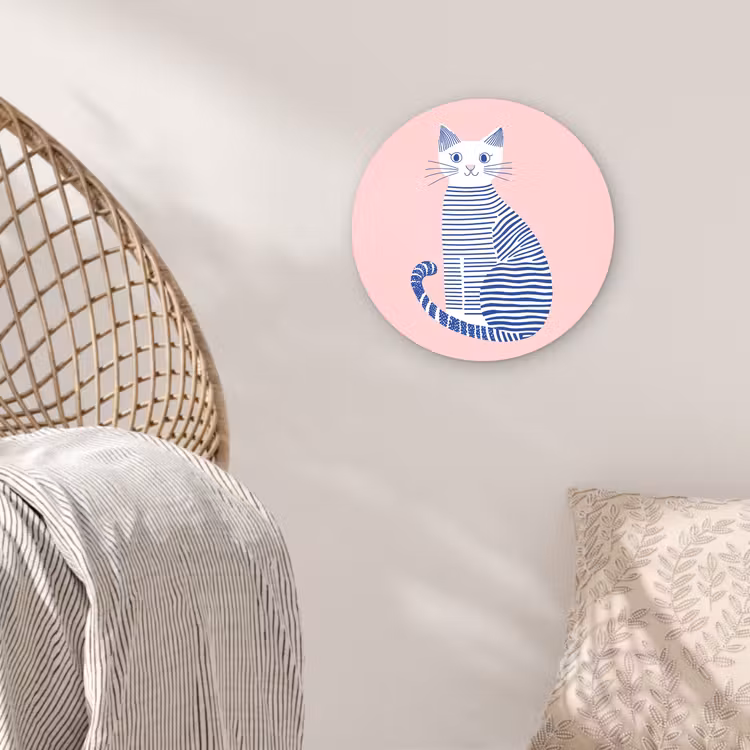 Kat - Illustratie - Minimalistisch - Roze Wandcirkel kunststof plaat 5mm dik klein -sfeer5