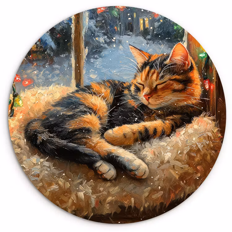 Kat - Kerst - Winter - Dier Wandcirkel kunststof plaat 5mm dik klein -3d