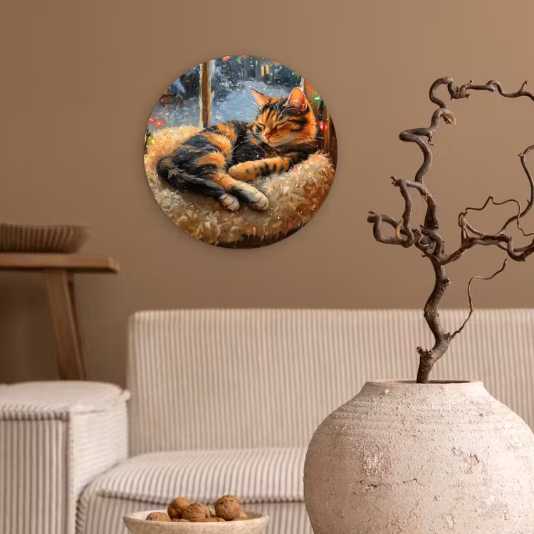 Kat - Kerst - Winter - Dier Wandcirkel kunststof plaat 5mm dik klein -sfeer1