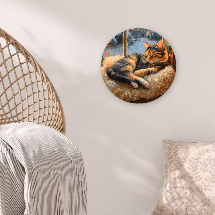 Kat - Kerst - Winter - Dier Wandcirkel kunststof plaat 5mm dik klein -sfeer5