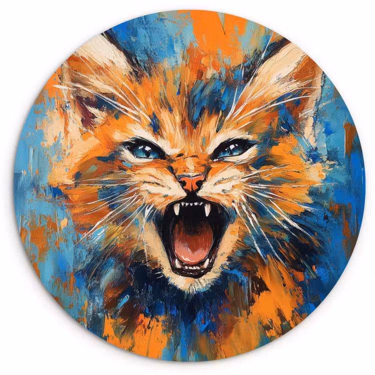 Kat - Kleurrijk - Oranje - Blauw Wandcirkel kunststof plaat 5mm dik klein -3d