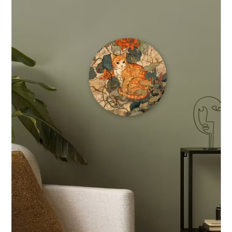 Kat - Sierlijk - Bloemen Wandcirkel kunststof plaat 5mm dik klein -sfeer3