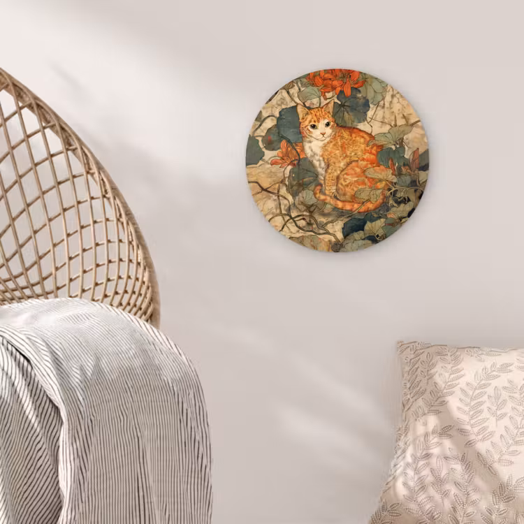 Kat - Sierlijk - Bloemen Wandcirkel kunststof plaat 5mm dik klein -sfeer5