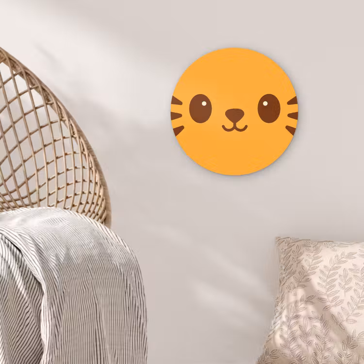 Kat - Simplistisch - Oranje - Vrolijk Wandcirkel kunststof plaat 5mm dik klein -sfeer5