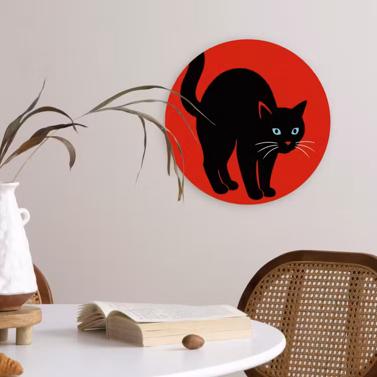 Kat - Zwart - Staart Wandcirkel kunststof plaat 5mm dik klein -sfeer4