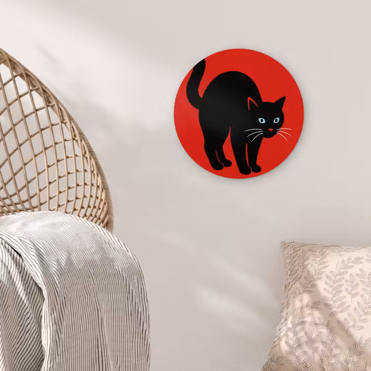 Kat - Zwart - Staart Wandcirkel kunststof plaat 5mm dik klein -sfeer5