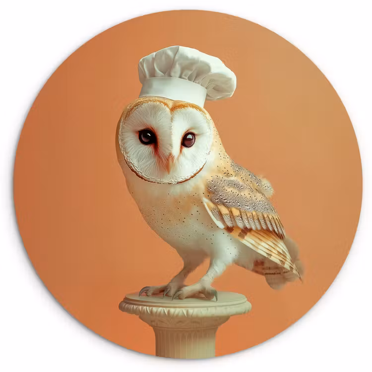 Kerkuil - Koksmuts - Oranje - Vogel Wandcirkel kunststof plaat 5mm dik klein -3d