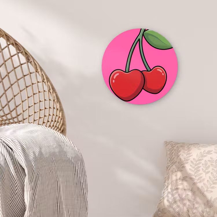 Kers - Roze - Fruit Wandcirkel kunststof plaat 5mm dik klein -sfeer5
