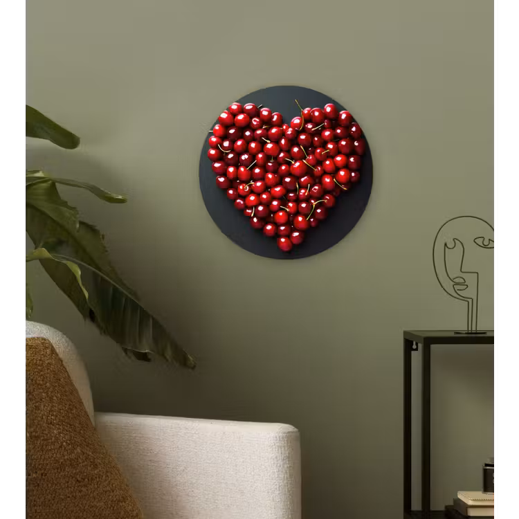 Kersen - Hart - Rood - Zwart Wandcirkel kunststof plaat 5mm dik klein -sfeer3
