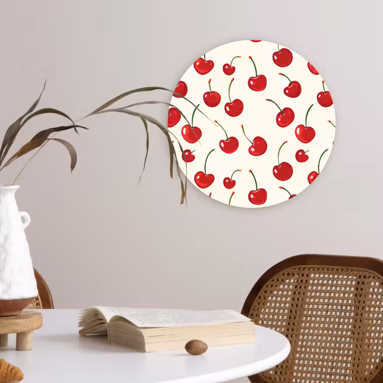 Kersen - Minimalistisch - Rood Wandcirkel kunststof plaat 5mm dik klein 188 -sfeer4