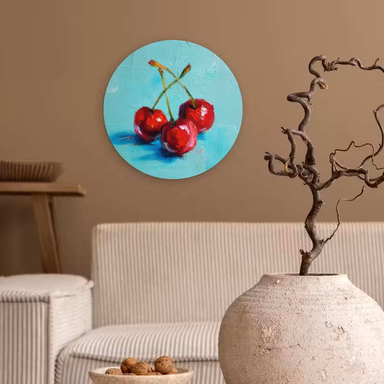 Kersen - Rood - Drie - Geverfd Wandcirkel kunststof plaat 5mm dik klein -sfeer1