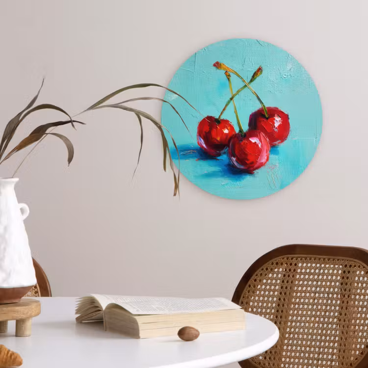 Kersen - Rood - Drie - Geverfd Wandcirkel kunststof plaat 5mm dik klein -sfeer4