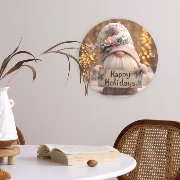 Kerst - Gnome - Bord - Kleurrijk Wandcirkel kunststof plaat 5mm dik klein -sfeer4