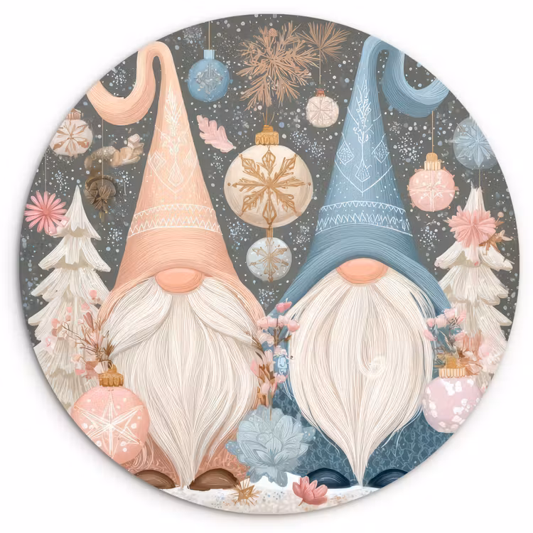 Kerst - Gnomen - Pastel Wandcirkel kunststof plaat 5mm dik klein -3d