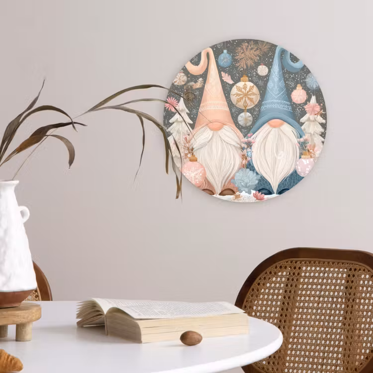 Kerst - Gnomen - Pastel Wandcirkel kunststof plaat 5mm dik klein -sfeer4