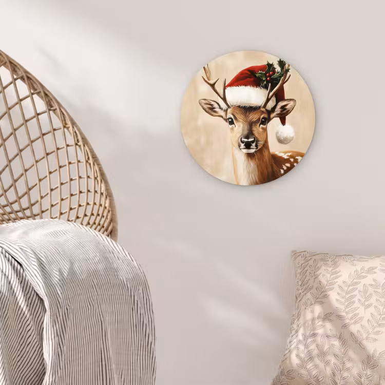 Kerst - Hert - Gewei - Rood Wandcirkel kunststof plaat 5mm dik klein -sfeer5