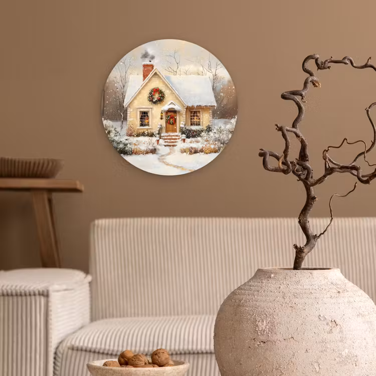 Kerst - Huis - Winter - Sneeuw Wandcirkel kunststof plaat 5mm dik klein -sfeer1