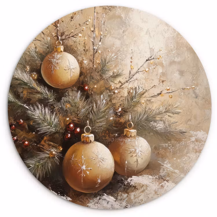 Kerst - Kerstballen - Beige - Goud Wandcirkel kunststof plaat 5mm dik klein -3d