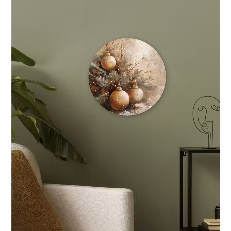 Kerst - Kerstballen - Beige - Goud Wandcirkel kunststof plaat 5mm dik klein -sfeer3