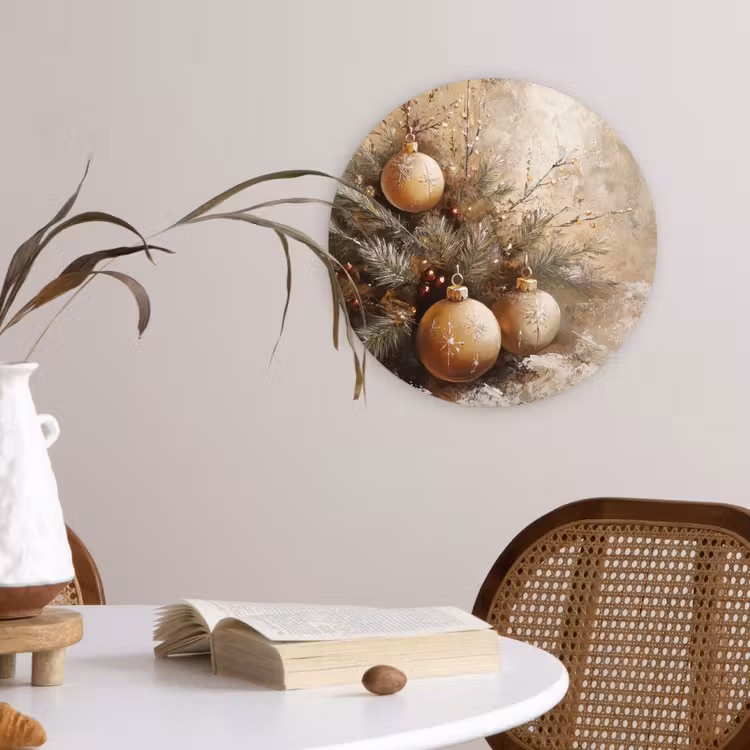 Kerst - Kerstballen - Beige - Goud Wandcirkel kunststof plaat 5mm dik klein -sfeer4