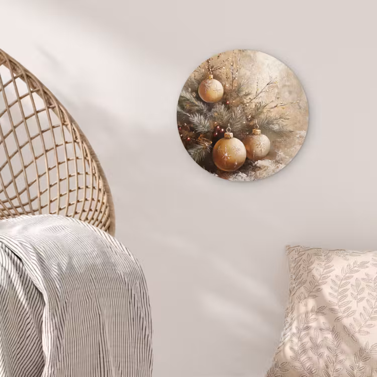 Kerst - Kerstballen - Beige - Goud Wandcirkel kunststof plaat 5mm dik klein -sfeer5