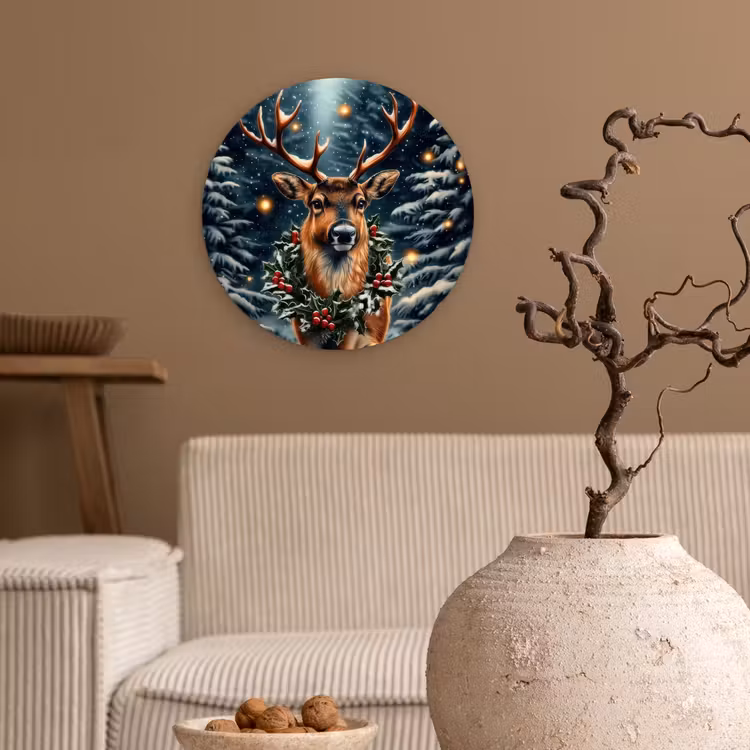 Kerst - Magie - Bos - Kleurrijk Wandcirkel kunststof plaat 5mm dik klein -sfeer1