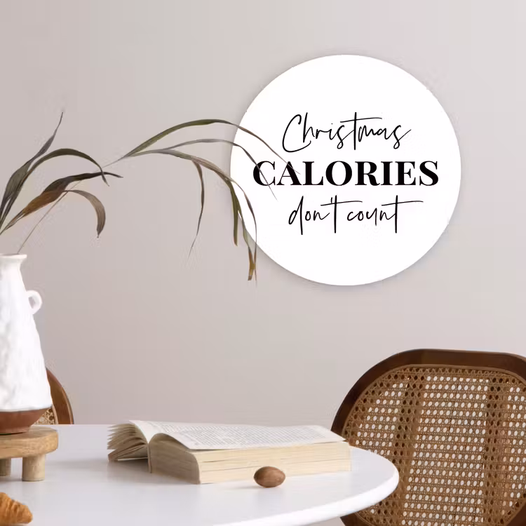 Kerst quote - Winter - Christmas calories - Wit Wandcirkel kunststof plaat 5mm dik klein -sfeer4