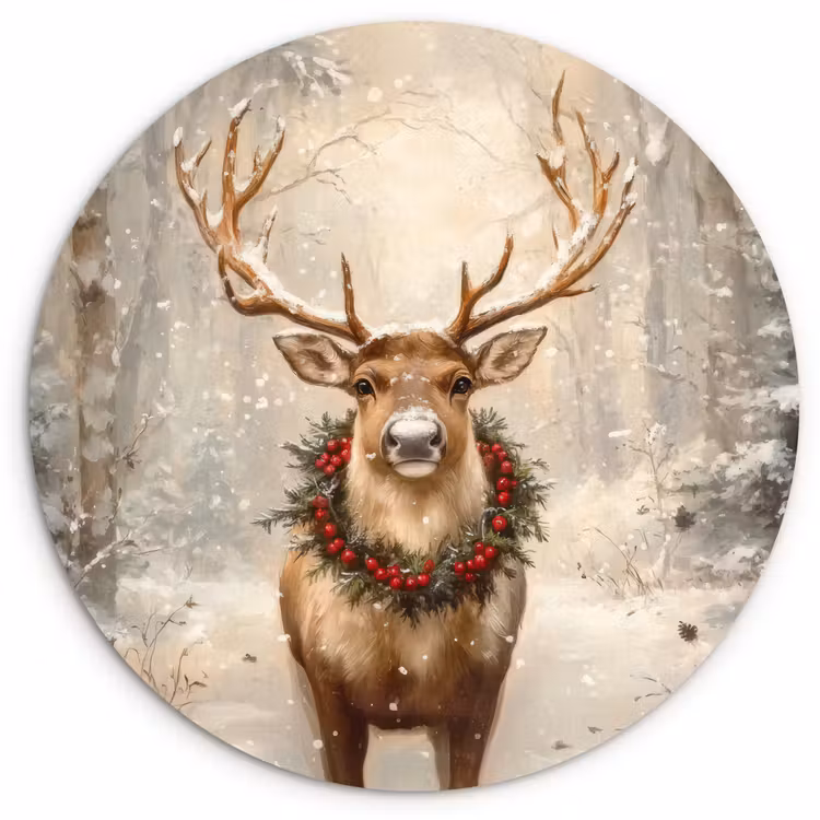 Kerst - Rendier - Winter - Krans Wandcirkel kunststof plaat 5mm dik klein -3d